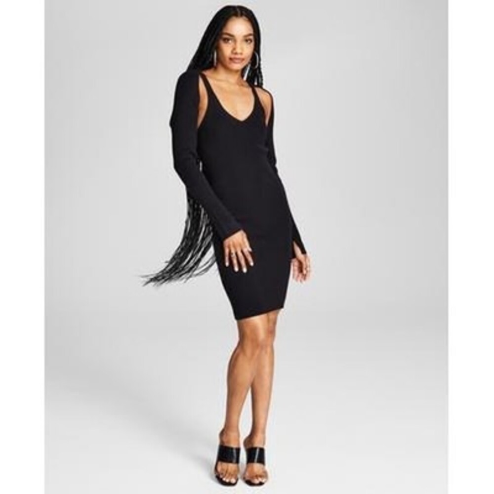 And Now This Ribbed Knit Bodycon Dress & Shrug Women's Medium Jet Black